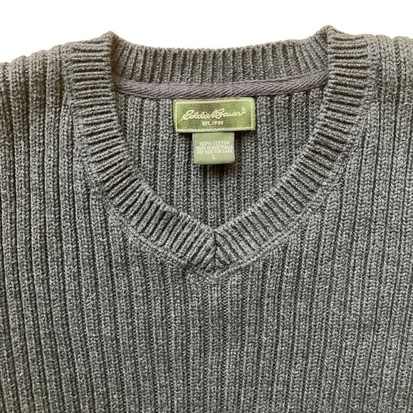 Eddie Bauer Sweater Mens L V-Neck Charcoal Gray Ribbed Heavyweight Australian - Picture 7 of 10
